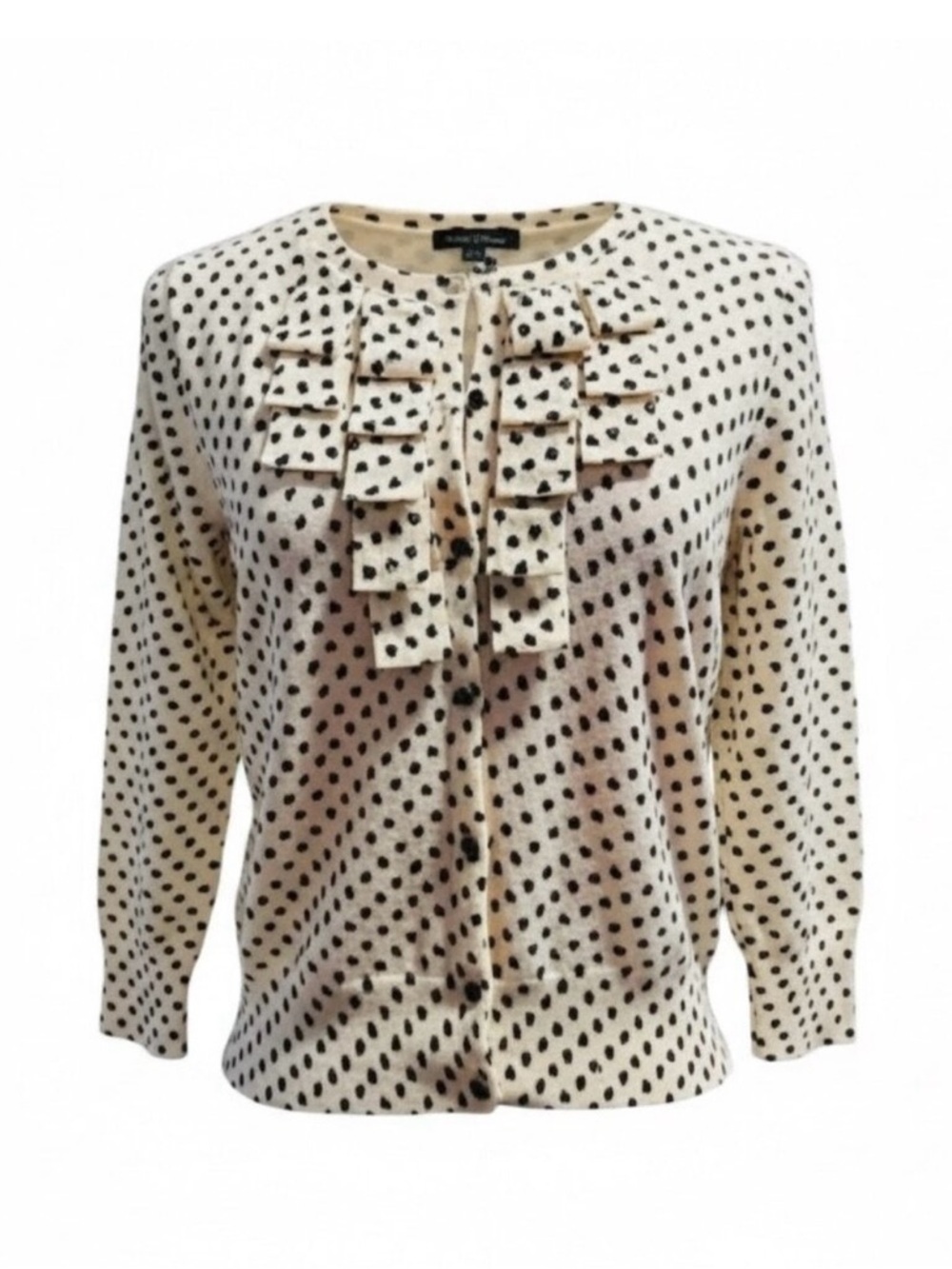 J. Crew Merino Wool Cream Black Dot Sequin Buttoned Cardigan Sz S Preppy